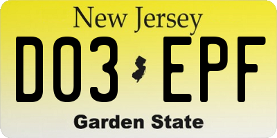 NJ license plate D03EPF