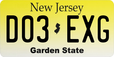 NJ license plate D03EXG
