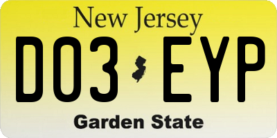NJ license plate D03EYP