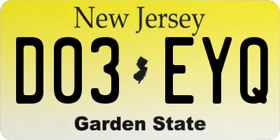 NJ license plate D03EYQ