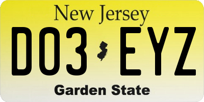 NJ license plate D03EYZ