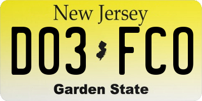 NJ license plate D03FCO