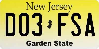 NJ license plate D03FSA