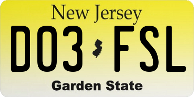 NJ license plate D03FSL
