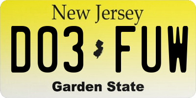 NJ license plate D03FUW