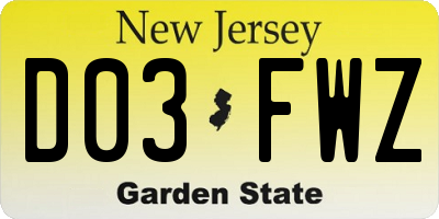 NJ license plate D03FWZ