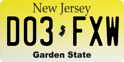NJ license plate D03FXW