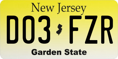 NJ license plate D03FZR