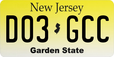 NJ license plate D03GCC