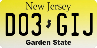 NJ license plate D03GIJ
