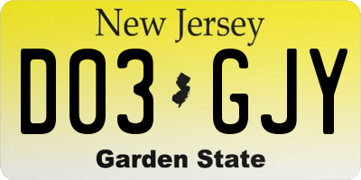 NJ license plate D03GJY