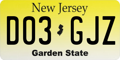 NJ license plate D03GJZ