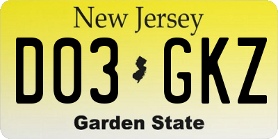 NJ license plate D03GKZ