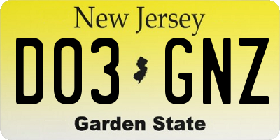 NJ license plate D03GNZ