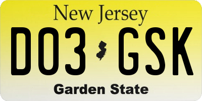 NJ license plate D03GSK