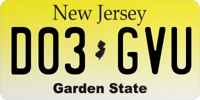 NJ license plate D03GVU