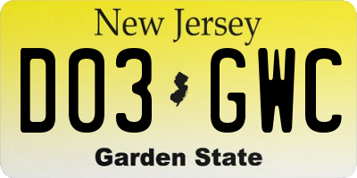 NJ license plate D03GWC