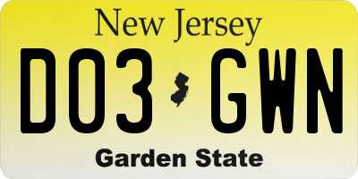 NJ license plate D03GWN