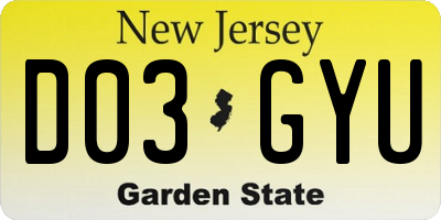 NJ license plate D03GYU