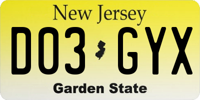 NJ license plate D03GYX
