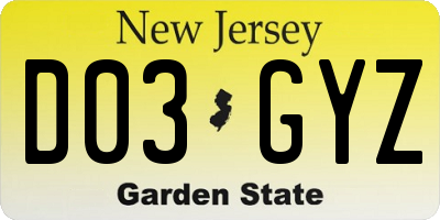 NJ license plate D03GYZ