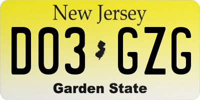 NJ license plate D03GZG