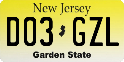 NJ license plate D03GZL