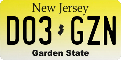 NJ license plate D03GZN
