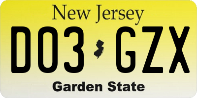 NJ license plate D03GZX