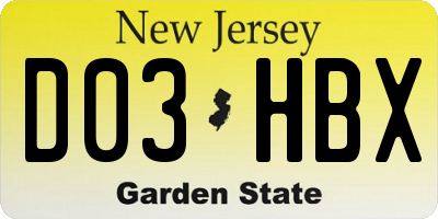 NJ license plate D03HBX
