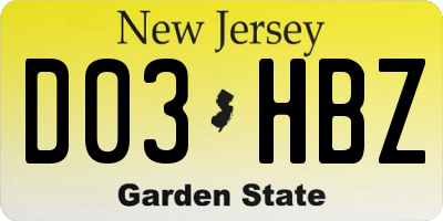 NJ license plate D03HBZ