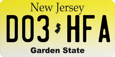 NJ license plate D03HFA