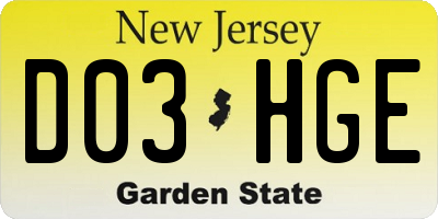 NJ license plate D03HGE