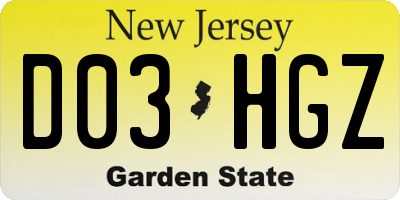 NJ license plate D03HGZ