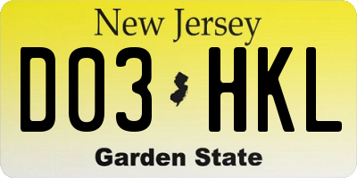 NJ license plate D03HKL