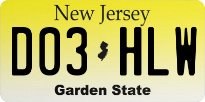 NJ license plate D03HLW