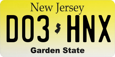 NJ license plate D03HNX