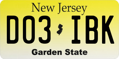 NJ license plate D03IBK