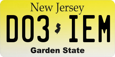 NJ license plate D03IEM