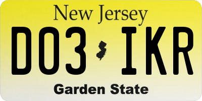 NJ license plate D03IKR