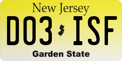NJ license plate D03ISF