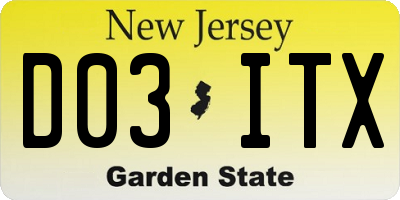 NJ license plate D03ITX