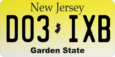 NJ license plate D03IXB