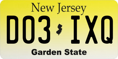 NJ license plate D03IXQ