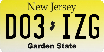 NJ license plate D03IZG