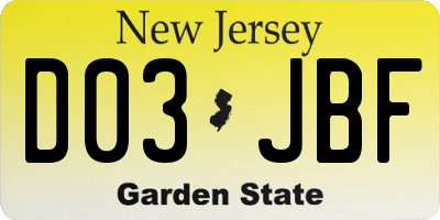 NJ license plate D03JBF
