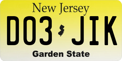 NJ license plate D03JIK