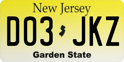 NJ license plate D03JKZ