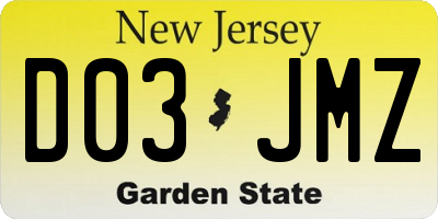 NJ license plate D03JMZ