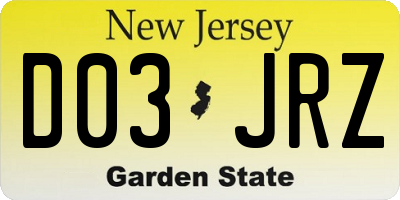 NJ license plate D03JRZ